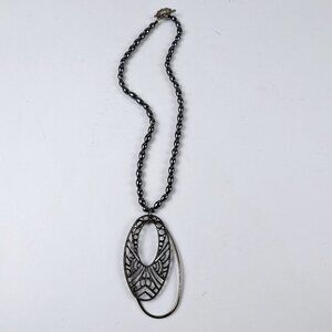 Hematite Beaded Necklace w/ Oval Charm